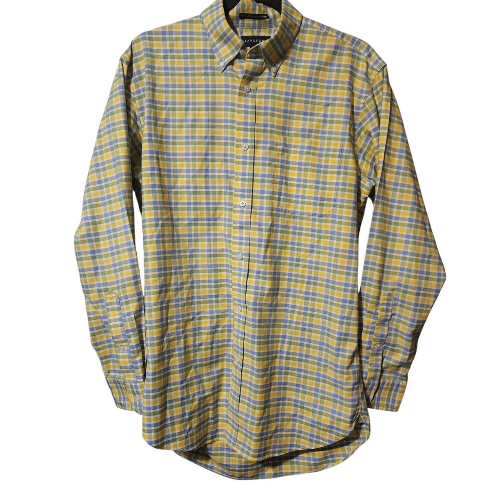 Lands End Tailored Fitl Oxford Shirt Mens 15.5 33 Casual Button Down  Plaid